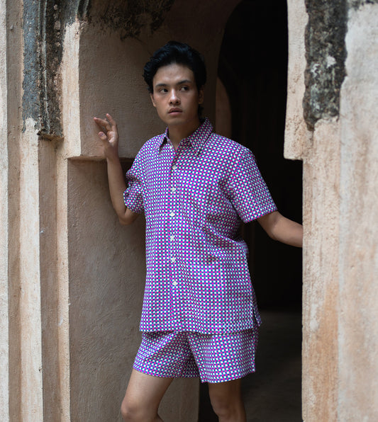 Mini Gingham Mens Shorts Pink Blue - Harkoi Studio - Unleash your creativity with the Mini Gingham, a sustainable  crafted with precision and care. Keywords: mini, gingham, men, s, shorts, pink, blue, sustainable blue, eco-friendly fashion, men s shorts pink.
