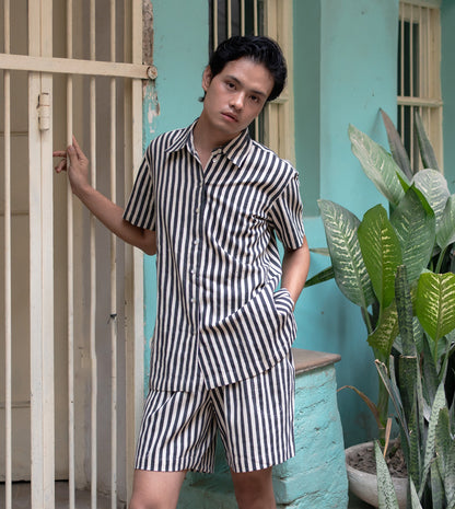 Striped Mens Shorts Black | Harkoi Studio - Embrace contemporary elegance with the Striped Men, a sustainable- with precision and care. Keywords: striped, men, s, shorts, black, sustainable black, eco-friendly fashion, s shorts.