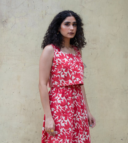 Dual Pattern Mei Top Red - Harkoi Studio - A timeless addition to your wardrobe, the Dual Pattern, a sustainable Ÿ?? crafted with precision and care. Keywords: dual, pattern, mei, top, red, sustainable red, eco-friendly fashion, mei top.