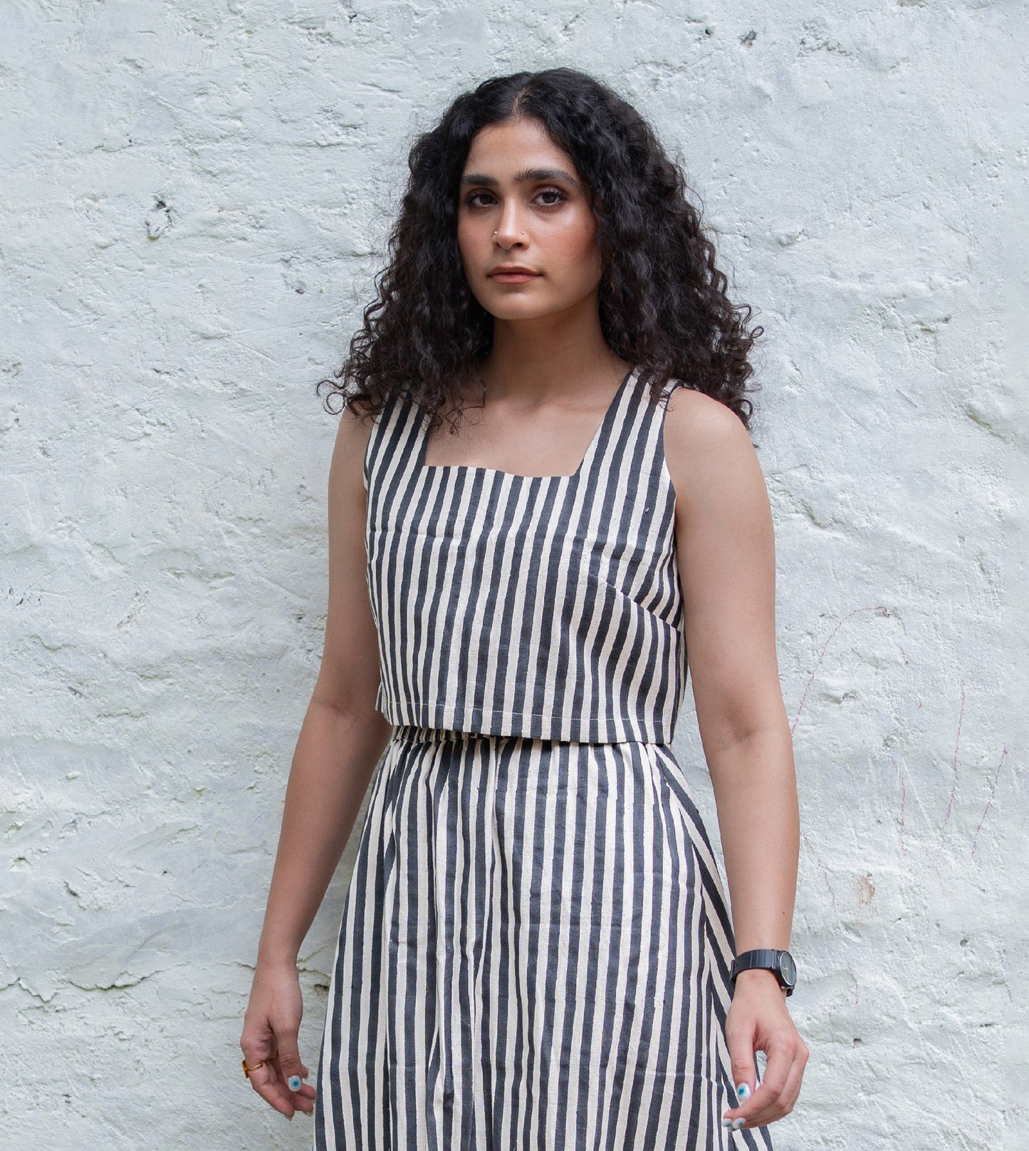 Stripes Mei Top Black | Harkoi Studio - A timeless addition to your wardrobe, the Stripes Mei, a sustainable- crafted with precision and care. Keywords: stripes, mei, top, black, sustainable black, eco-friendly fashion, top.