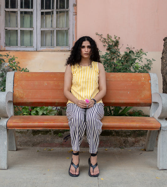 Stripes Emi Pants Black | Harkoi Studio - Delicate yet impactful in design, the Stripes Emi, a sustainable- crafted with precision and care. Keywords: stripes, emi, pants, black, sustainable black, eco-friendly fashion, pants.