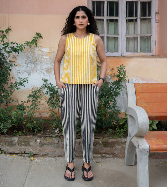 Stripes Emi Pants Black | Harkoi Studio - Delicate yet impactful in design, the Stripes Emi, a sustainable- crafted with precision and care. Keywords: stripes, emi, pants, black, sustainable black, eco-friendly fashion, pants.