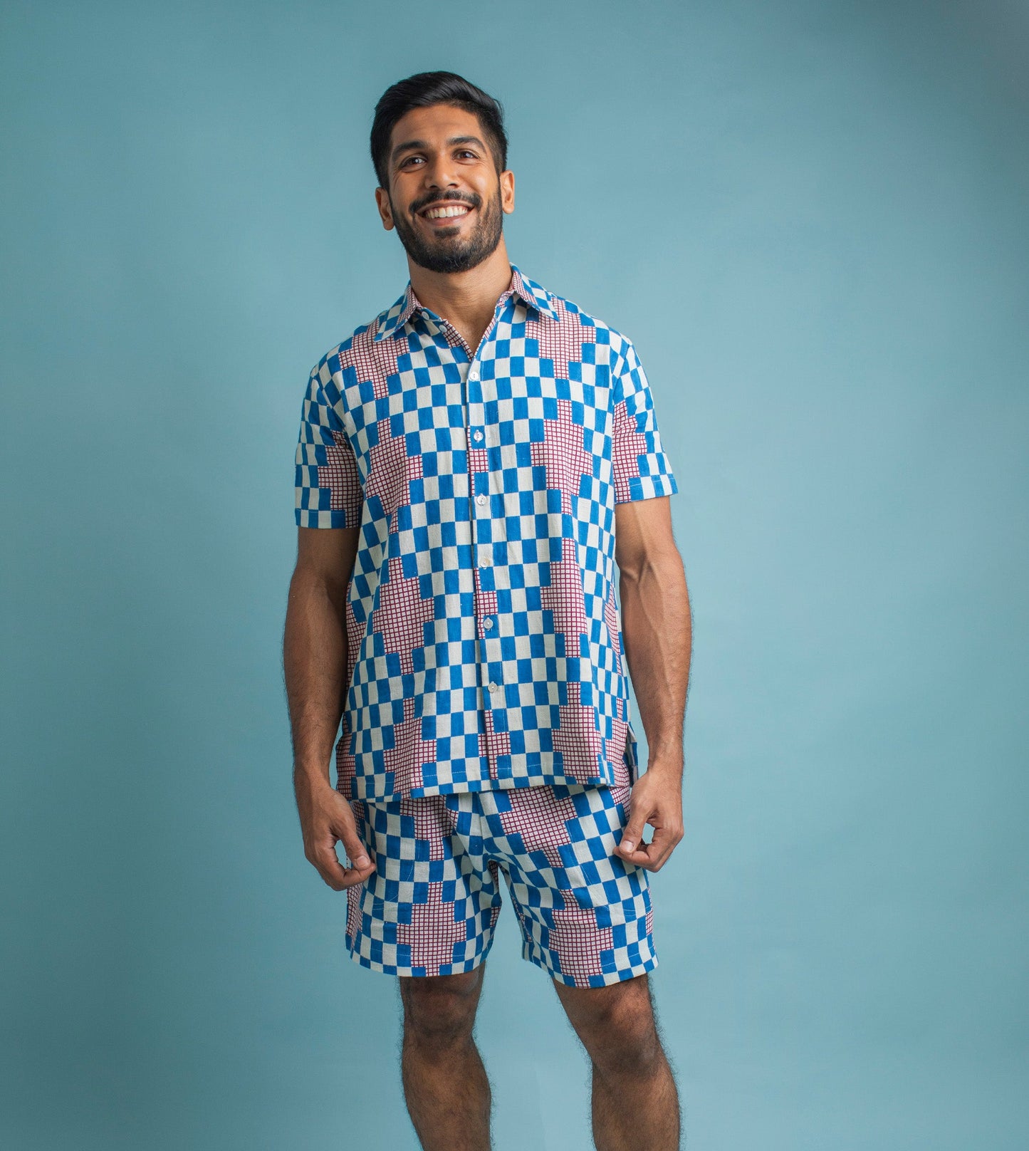 Ina MenShorts Cobalt - Harkoi Studio - Relax in style with the Ina Mens Shorts in cobalt blue. Keywords: sustainable shorts, eco-friendly fashion, Ina Shorts, cobalt blue shorts, ethical clothing.