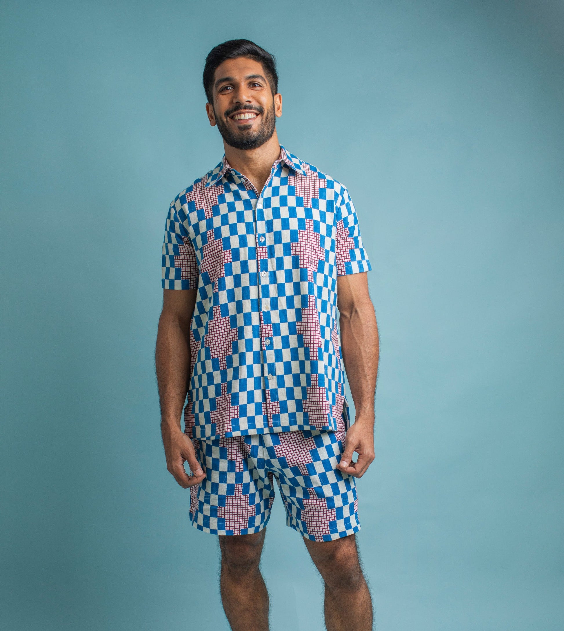Ina MenShorts Cobalt - Harkoi Studio - Relax in style with the Ina Mens Shorts in cobalt blue. Keywords: sustainable shorts, eco-friendly fashion, Ina Shorts, cobalt blue shorts, ethical clothing.